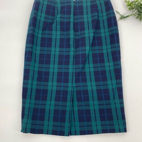 Lord & Taylor Blackwatch Tartan Plaid Cotton Stretch Pencil Skirt Lined Navy Gre - Picture 2 of 10